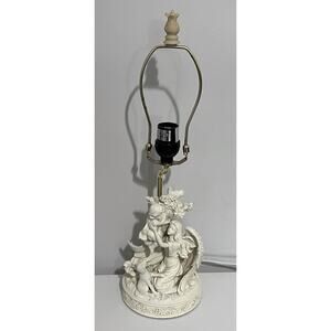 Vintage Resin Angel With Child and Pet Dog Puppy Table Lamp NO SHADE 18"